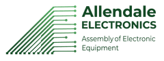 Logo for Allendale Electronics featuring green circuit lines on the left and the words “Allendale ELECTRONICS Assembly of Electronic Equipment” on the right.